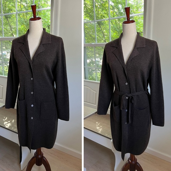 100% Merino Wool Belted Deane & White Casual Buttoned Down Tie Sweater Cardigan - Picture 1 of 10